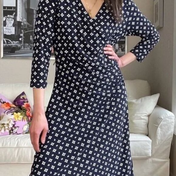 Lauren Ralph Lauren Dresses & Skirts - Women's Ralph Lauren Faux Wrap Navy Blue/White Dress Size Large